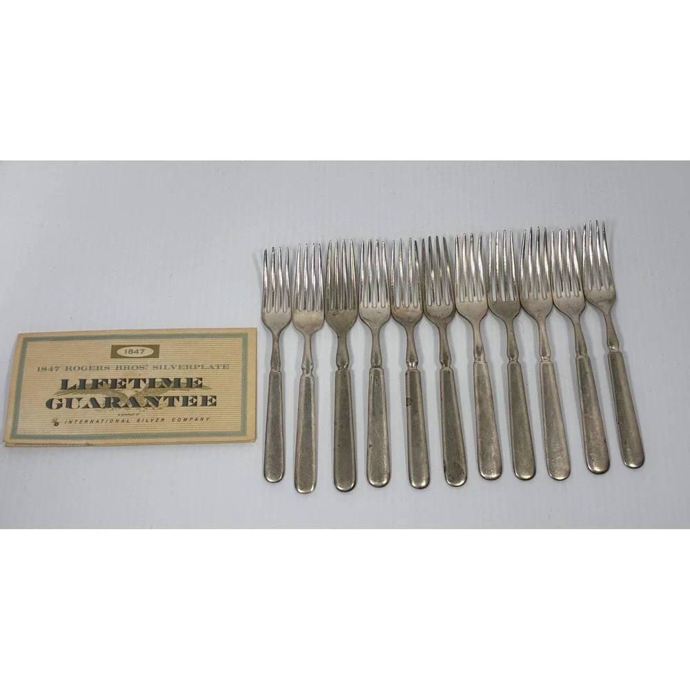 1847 Rogers Bros Silverplate Flatware 18pc Fiddle Pattern Forks Spoons Knives